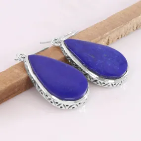 925 Sterling Silver Lapis Lazuli Earring, Handmade Gemstone Earring, Lapis Lazuli Earring, Crystal Earring, Dangle Earring