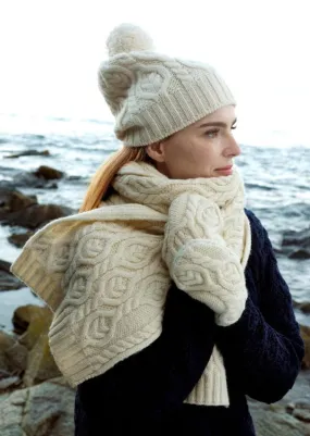 Aran Leaf Design Scarf | Natural