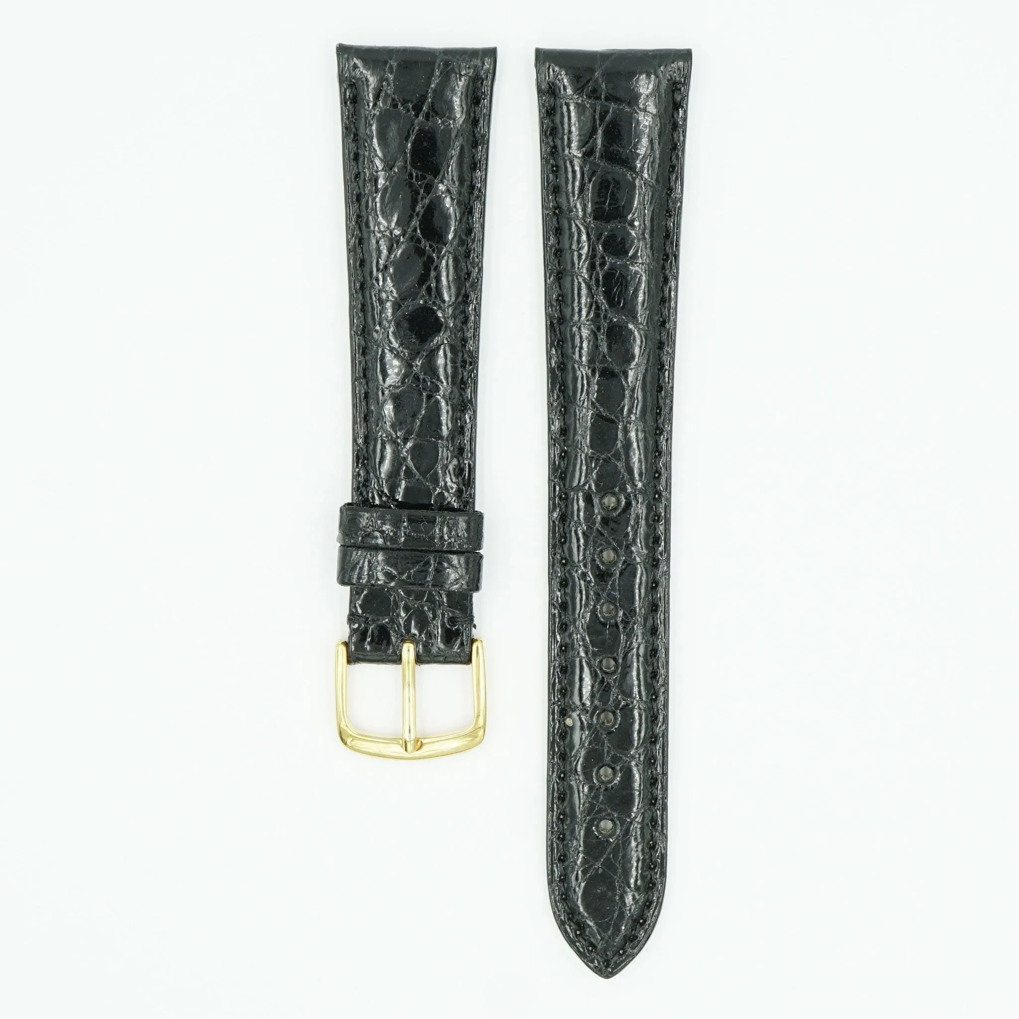 Caiman Padded Black Crocodile Leather Watch Strap