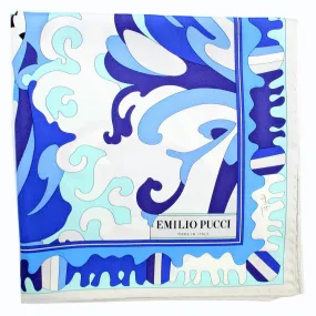 Emilio Pucci Scarf Royal Blue White Design - Large Twill Silk Square Scarf