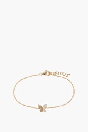 Half Pave Butterfly Chain Bracelet in 14k Yellow Gold