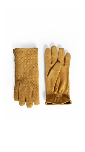 Intrecciato Suede Leather Gloves - Peanut Butter