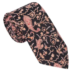 Pashtush Mens Embroidered Necktie, Wool, Paisley Design, Black