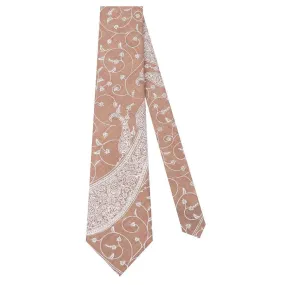 Pashtush Mens Embroidered Necktie, Wool, Paisley Design, Taupe