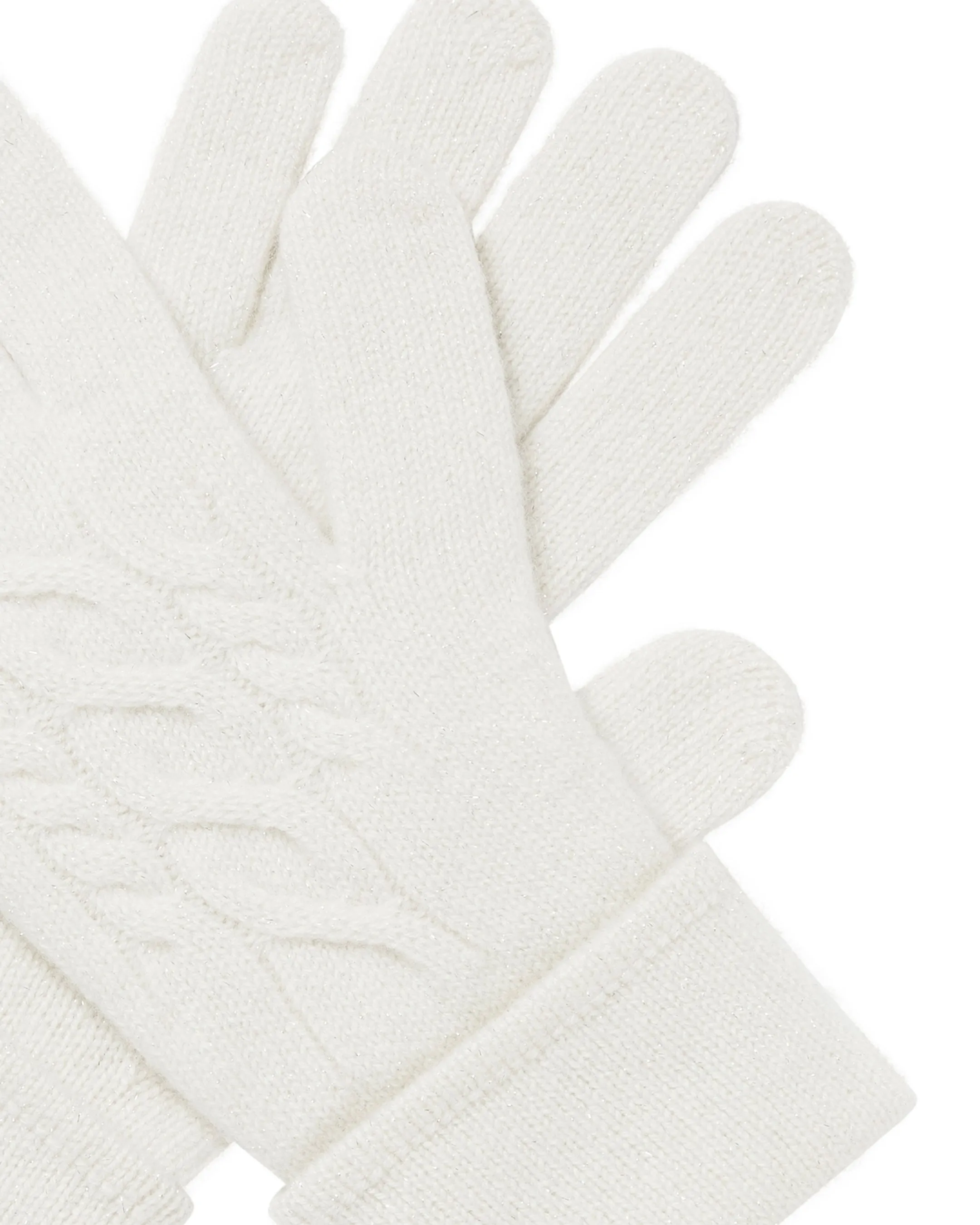 Women's Cable Cashmere Gloves With Lurex Snow Grey Sparkle